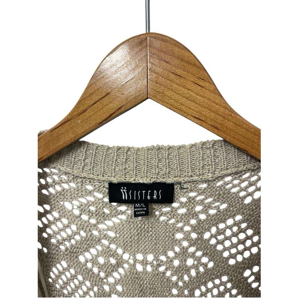 Crochet Duster Cardigan Festival Large Beige Hippie Short Sleeve Boho Lagenlook - Picture 5 of 8